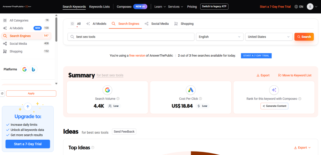 Answer The Public is a popular search listening tool