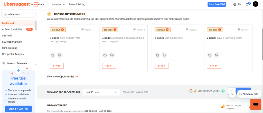 TOP SEO OPPORTUNITIES with ubersuggest seo tool