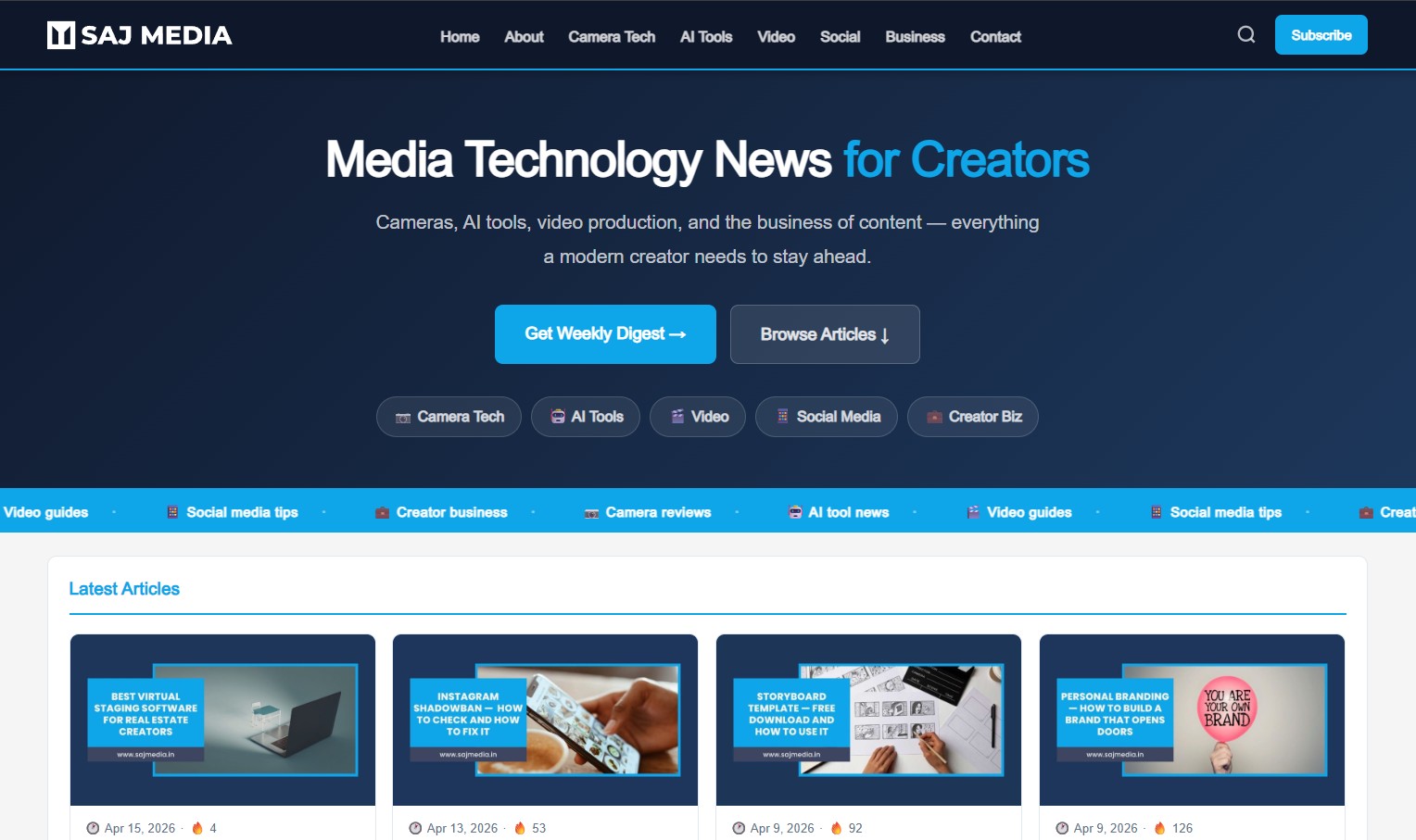SAJ Media — Media Technology Blog Design & Development — Qrenzy Digital Solutions Portfolio