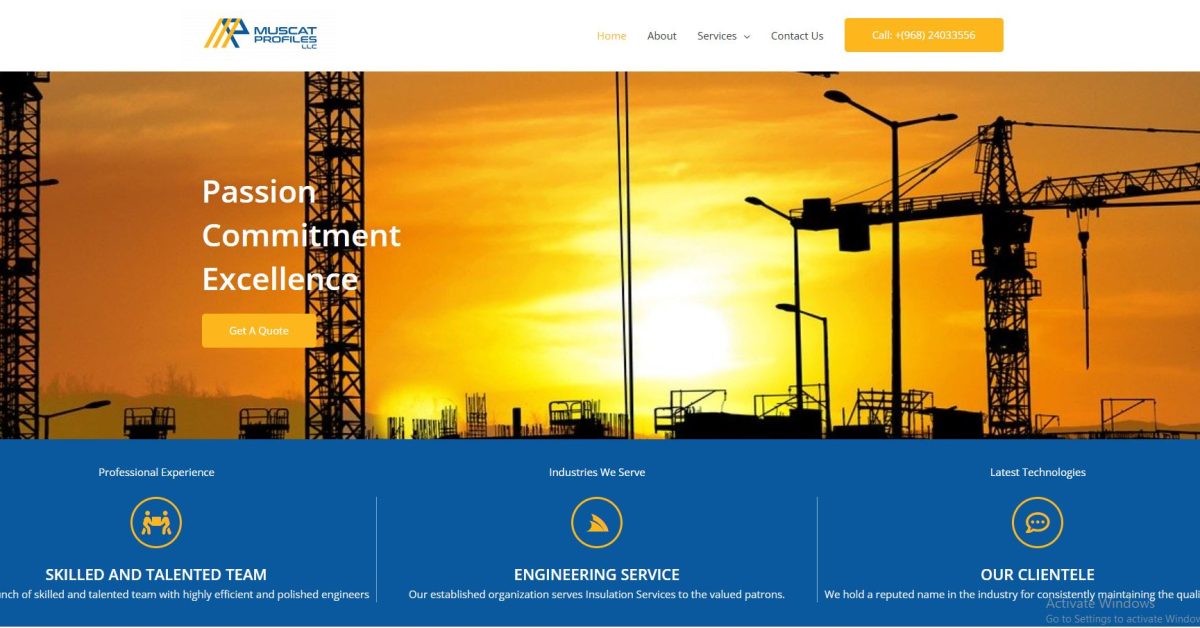 Muscat Profiles LLC website — designed and developed by Qrenzy Digital Solutions